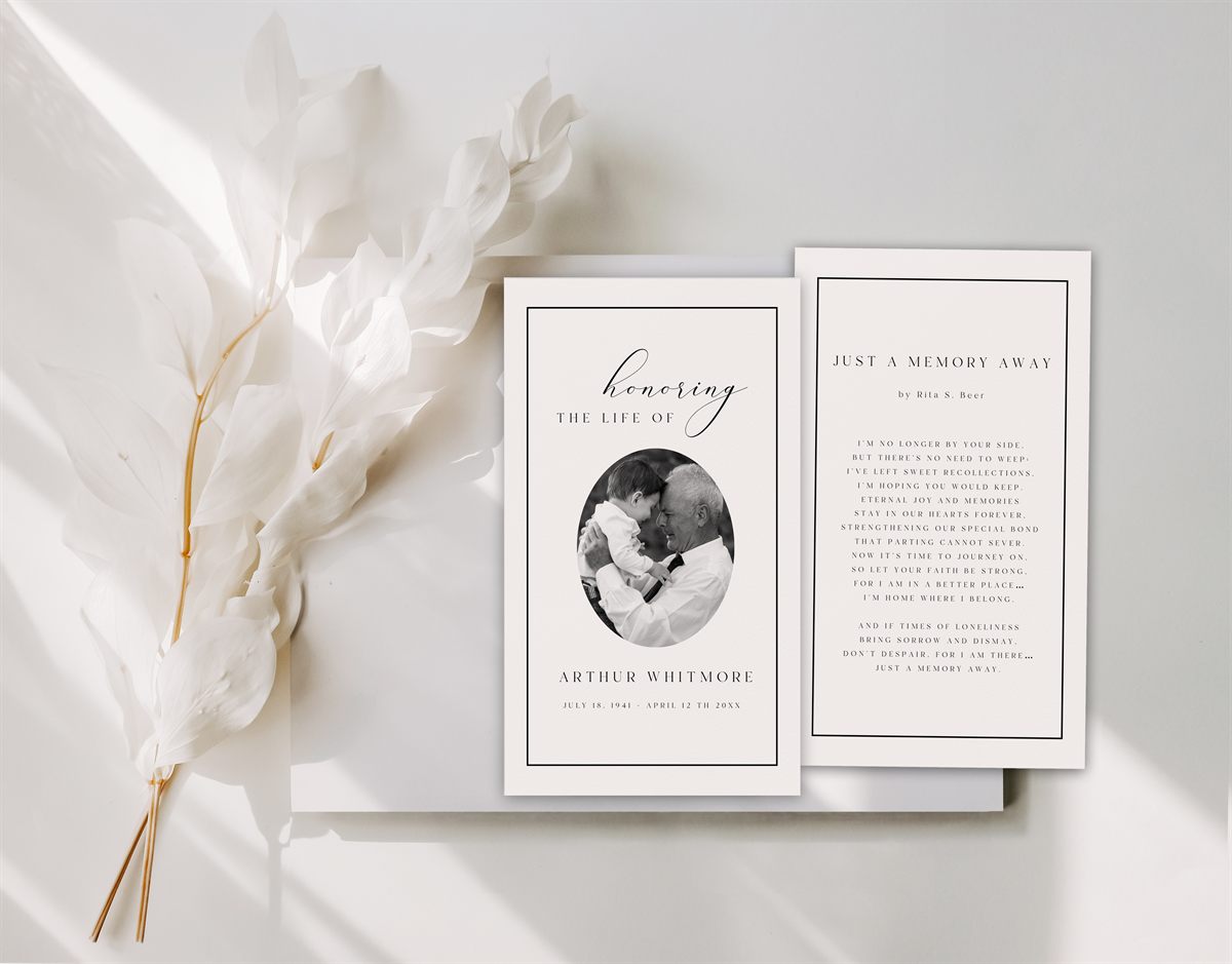 Elegant Memorial Prayer Card — color and font customization preview