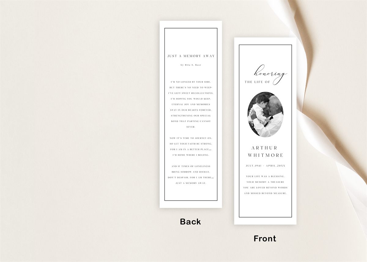 Elegant Memorial Bookmark — color and font customization preview