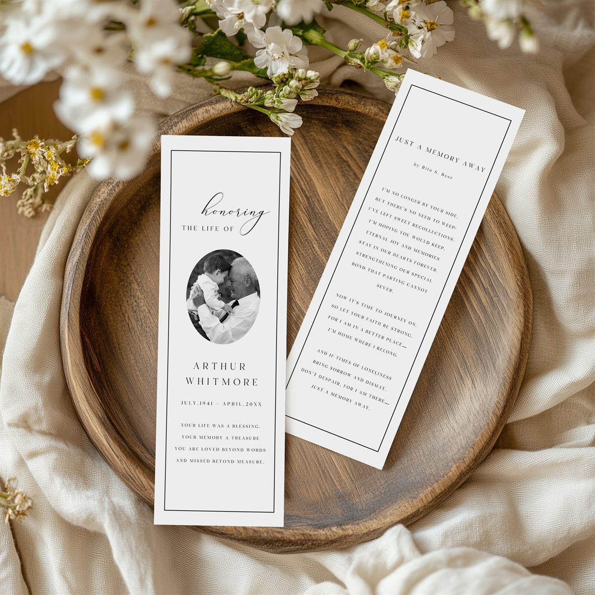 Elegant Memorial Bookmark — Canva editor view